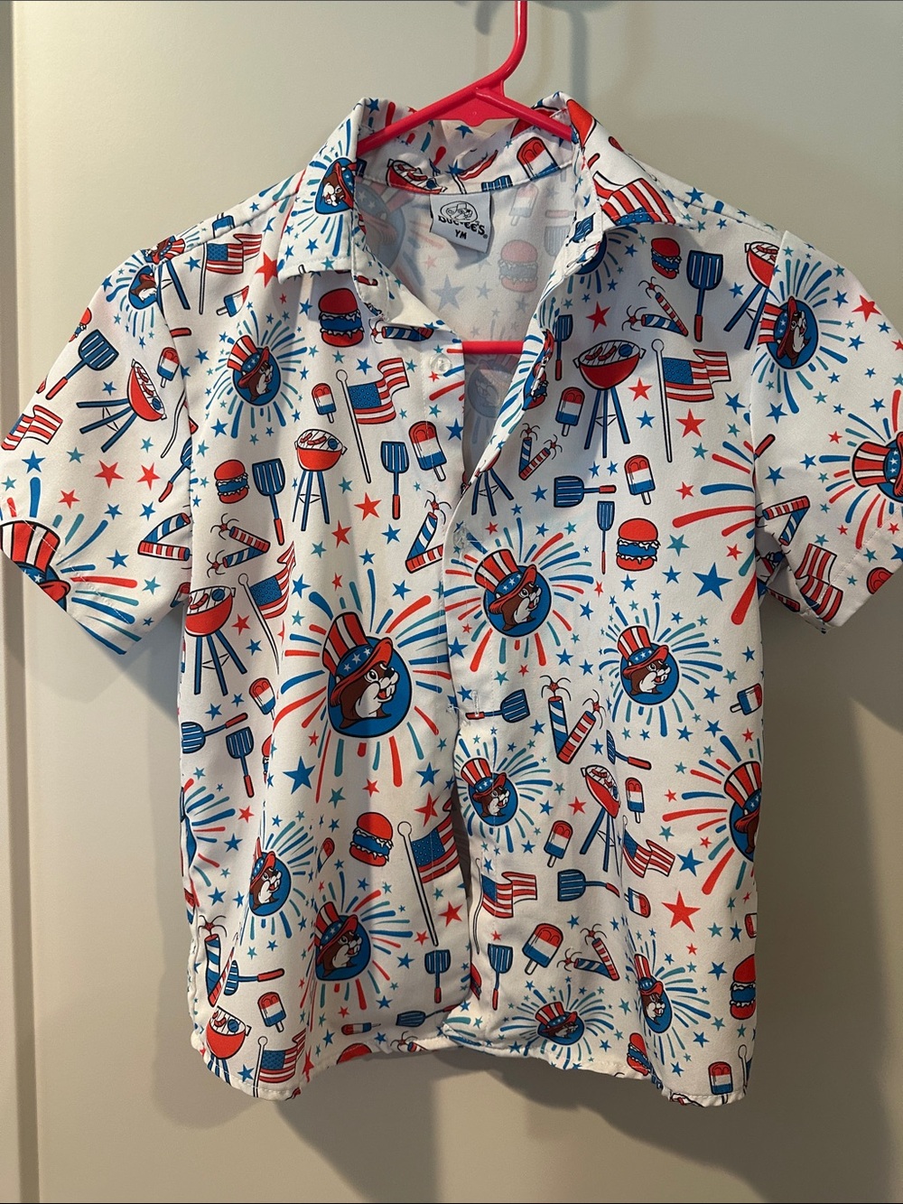 Buc-Wes Patriotic Graphic Button-Up Shirt - Red White Blue